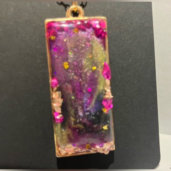 Celestial Pink Resin Jewelry Set–Handmade Necklace & Stud Earrings– Gift for Her - Picture 5 of 5